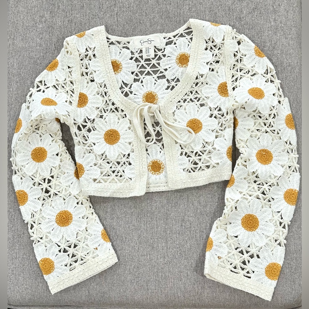 Jessica Simpson Cream and Golden Yellow Floral Boho Cardigan